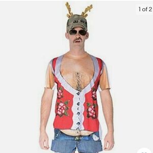 FAUXREALSHIRT Ugly Christmas Sweater w/Hairy Chest Graphic SS T-shirt Size S